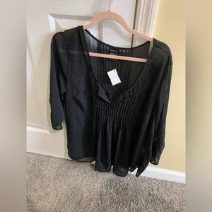 Torrid 1X Black Sheer Top with Blue Polka Dots